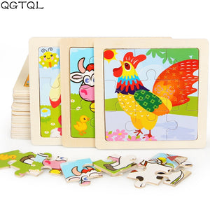 Intelligence Kids Toy Wooden 3D Puzzle Jigsaw Tangram for Children Baby Cartoon Animal/Traffic Puzzles Educational Learning Toys