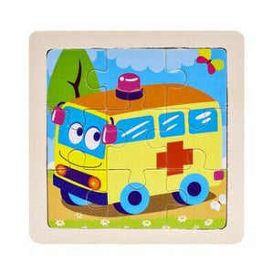 Intelligence Kids Toy Wooden 3D Puzzle Jigsaw Tangram for Children Baby Cartoon Animal/Traffic Puzzles Educational Learning Toys